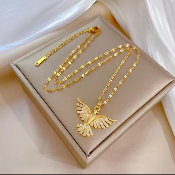 18K Gold Bird Pendant Necklace Phoenix Eagle Choker - Picture 6 of 12